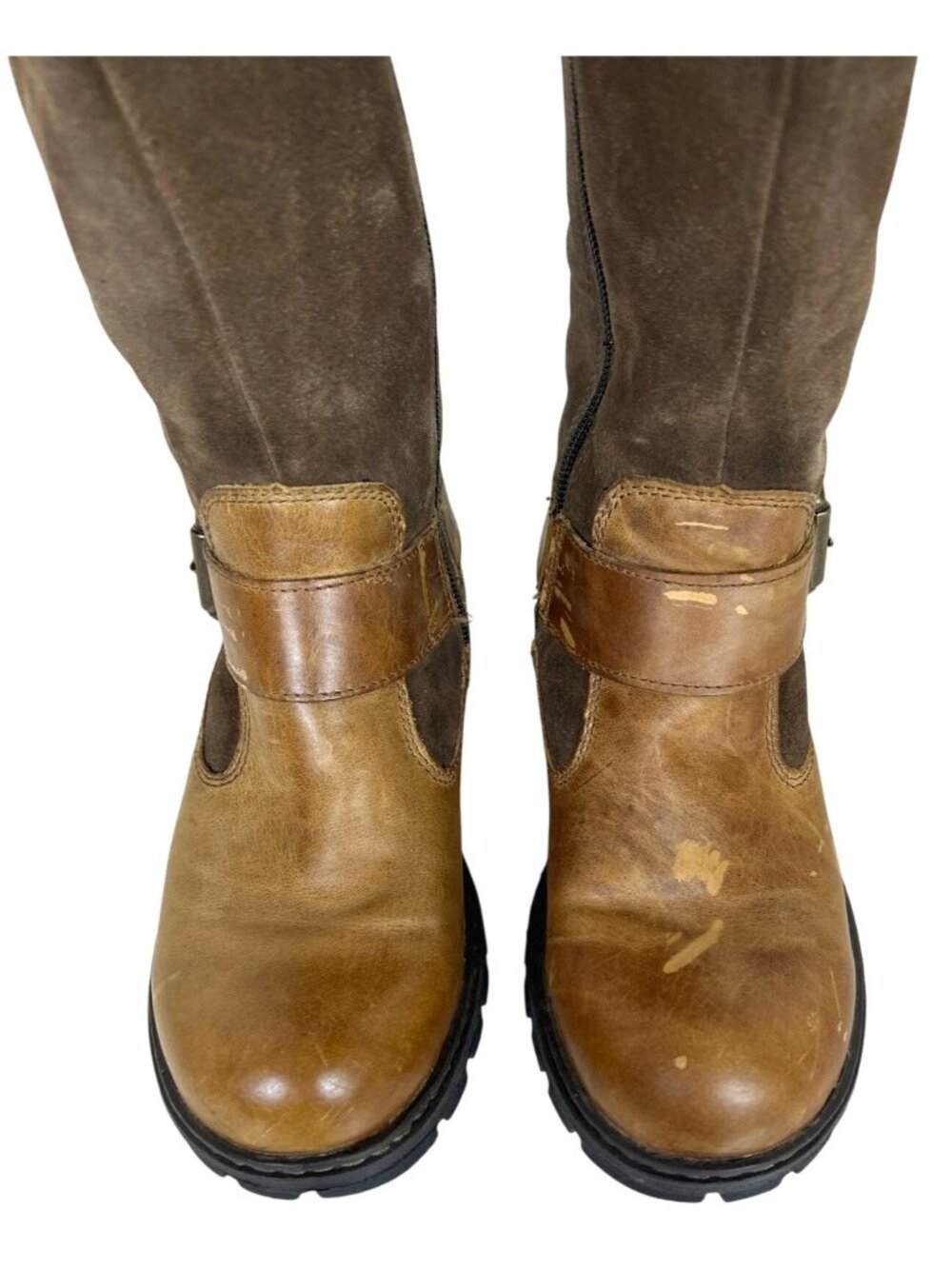 B.O.C Born Brown Leather Suede Riding Boots Women's 6M Buckle Tall Boots Rustic - Picture 5 of 11